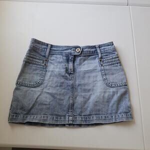 Y2K H&M Denim Jean Mini Skirt Womens 10 Blue Cargo Pockets Casual Light Wash